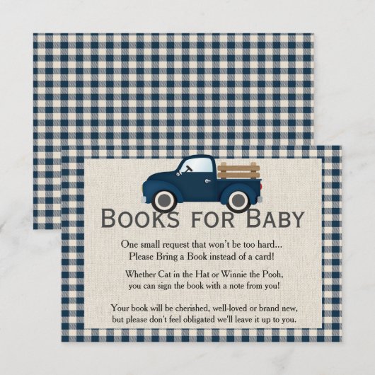 Rustic Blue Truck Books for Baby Card Informatiekaartje (Voorkant / Achterkant)