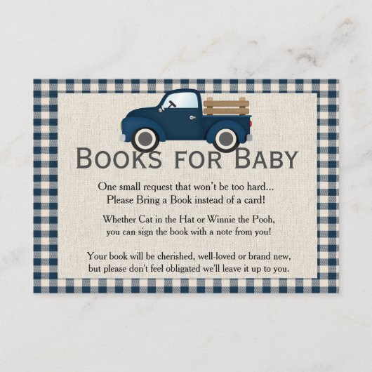 Rustic Blue Truck Books for Baby Card Informatiekaartje (Voorkant)