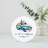 Rustic Blue Truck Gingham Pset-kerstkaarten Feestdagenkaart (Staand voorkant)