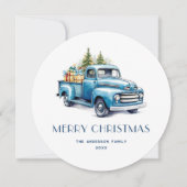 Rustic Blue Truck Gingham Pset-kerstkaarten Feestdagenkaart (Voorkant)