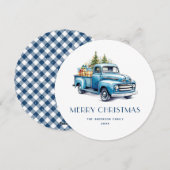 Rustic Blue Truck Gingham Pset-kerstkaarten Feestdagenkaart (Voorkant / Achterkant)