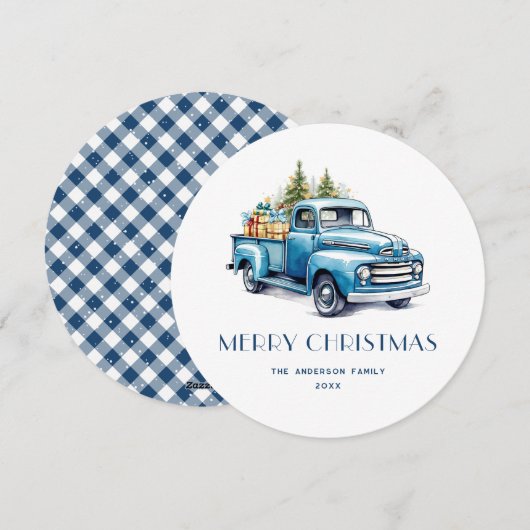 Rustic Blue Truck Gingham Pset-kerstkaarten Feestdagenkaart (Voorkant / Achterkant)