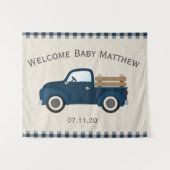 Rustic Blue Truck Jongens Baby Shower Achtergrond Wandkleed (Voorkant (horizontaal))