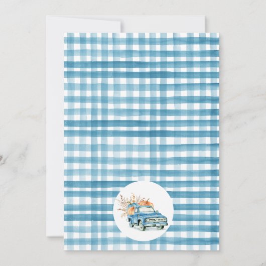 Rustic Blue Truck Little Pumpkin Baby shower Kaart (Achterkant)