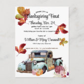 Rustic Blue Truck Thanksgiving Invitation Briefkaa Feestdagenkaart (Voorkant)