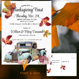 Rustic Blue Truck Thanksgiving Invitation Briefkaa Feestdagenkaart