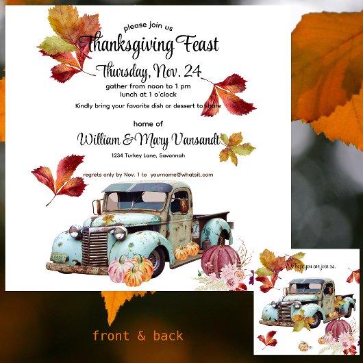 Rustic  Blue Truck Thanksgiving Uitnodiging