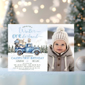 Rustic Blue Truck Winter Onederland 1st Birthday Kaart