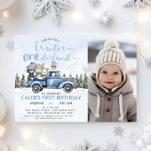 Rustic Blue Truck Winter Onederland 1st Birthday Kaart