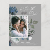 Rustic Blue Waterverf Bouquet Save the Date Uitnodiging Briefkaart (Voorkant)
