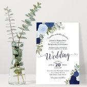 Rustic Blue Waterverf Rozen Boho Floral Wedding Kaart