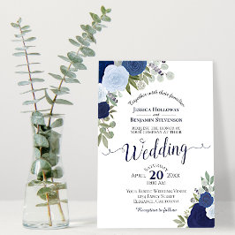 Rustic Blue Waterverf Rozen Boho Floral Wedding Kaart