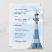 Rustic Blue Waterverf vuurtoren Nautical Wedding Kaart (Voorkant)