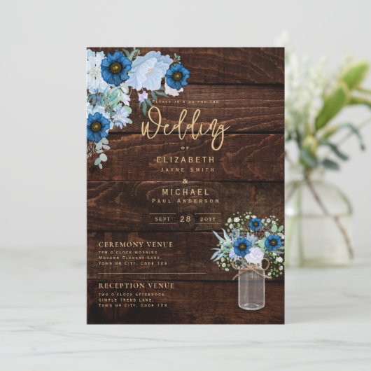 Rustic Blue Wedding Instant Digital Download Kaart (Staand voorkant)