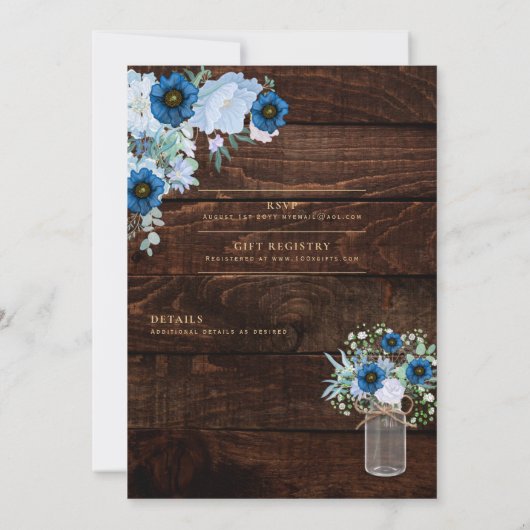Rustic Blue Wedding Instant Digital Download Kaart (Achterkant)