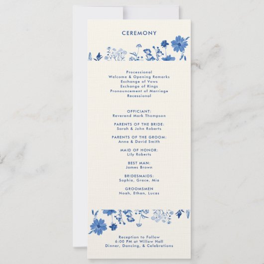 Rustic Blue Wedding Program Kaart (Achterkant)