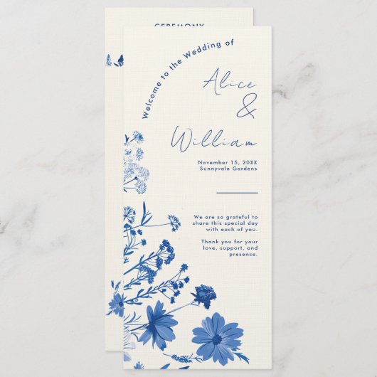 Rustic Blue Wedding Program Kaart (Voorkant / Achterkant)