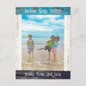 Rustic Blue White Beach Wood Photo Frame Briefkaart (Voorkant)