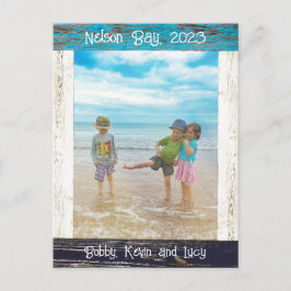 Rustic Blue White Beach Wood Photo Frame Briefkaart