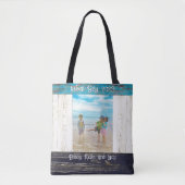 Rustic Blue White Beach Wood Photo Frame Name Tote Bag (Voorkant)