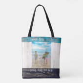Rustic Blue White Beach Wood Photo Frame Name Tote Bag (Achterkant)