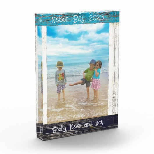 Rustic Blue White Beach Wood Text 5" x 7" Frame Fotoblokken (Links)