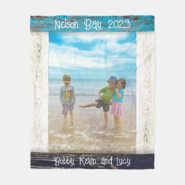 Rustic Blue White Beach Wood Text Photo Frame Fleece Deken