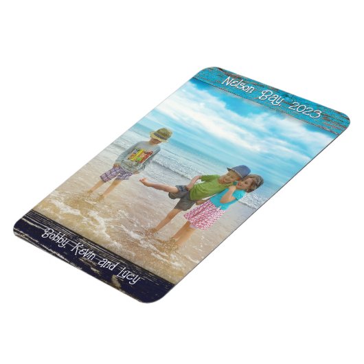 Rustic Blue White Beach Wood Text Photo Frame Magneet (Linkerzijde)