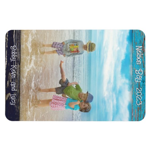 Rustic Blue White Beach Wood Text Photo Frame Magneet (Horizontaal)