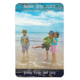 Rustic Blue White Beach Wood Text Photo Frame Magneet