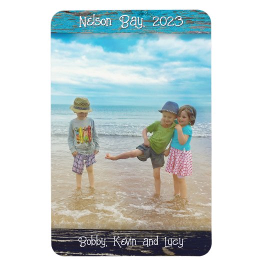 Rustic Blue White Beach Wood Text Photo Frame Magneet (Verticaal)