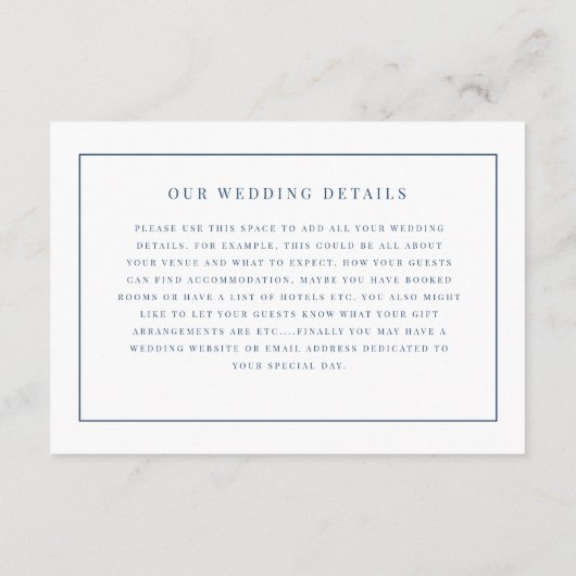 Rustic Blue & White Botancial Wedding Details  Informatiekaartje (Achterkant)