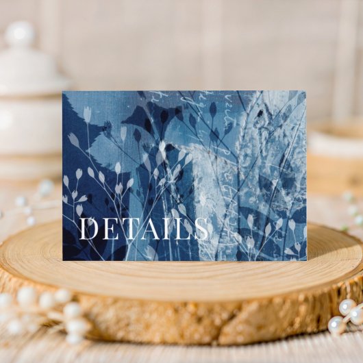 Rustic Blue & White Botancial Wedding Details  Informatiekaartje