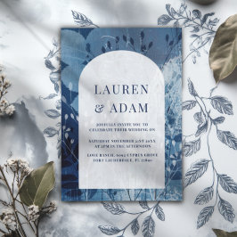 Rustic Blue & White Botancial Wedding Invitation Kaart