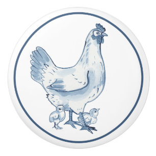 Rustic Blue & White Chicken Hen Chicken Country Keramische Knop