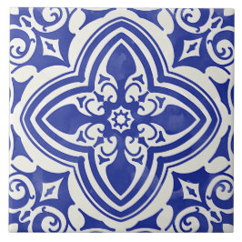 Rustic Blue White Decorative Floral Tegeltje