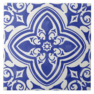 Rustic Blue White Decorative Floral Tegeltje
