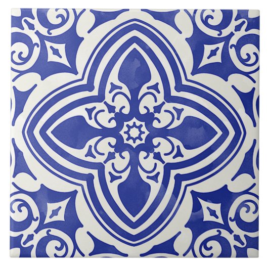 Rustic Blue White Decorative Floral Tegeltje (Voorkant)
