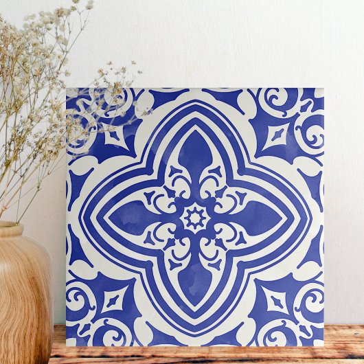 Rustic Blue White Decorative Floral Tegeltje