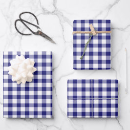 Rustic Blue White Gingham Checkered Pattern Inpakpapier Vel