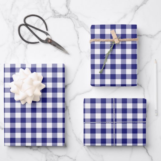 Rustic Blue White Gingham Checkered Pattern Inpakpapier Vel (Voorkant)