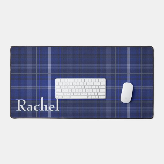 Rustic Blue & White Plaid Monogram Bureaumat (Keyboard & Muis)