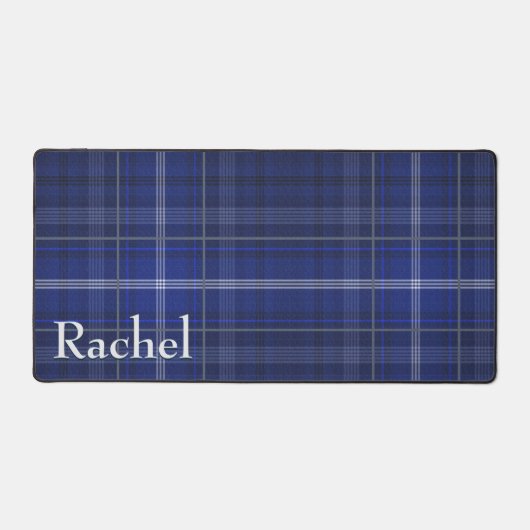 Rustic Blue & White Plaid Monogram Bureaumat (Voorkant)