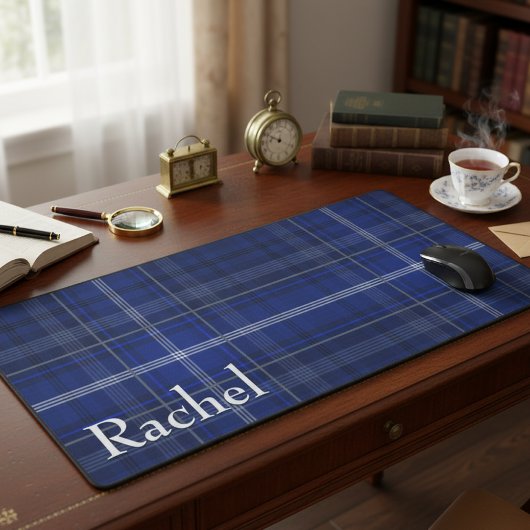 Rustic Blue & White Plaid Monogram Bureaumat