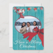 Rustic Blue White Red Elf Family Foto Feestdagenkaart (Voorkant)