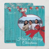 Rustic Blue White Red Elf Family Foto Feestdagenkaart (Voorkant / Achterkant)
