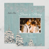 Rustic Blue White Winter Sneeuwfamilie Foto Feestdagenkaart (Voorkant / Achterkant)