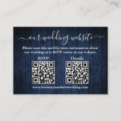 Rustic Blue Wood 2 QR Photo Wedding RSVP - Gegeven Informatiekaartje (Voorkant)