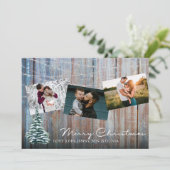 Rustic Blue Wood 3 Foto Merry Kerstmis met Tree Kaart (Staand voorkant)