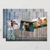 Rustic Blue Wood 3 Foto Merry Kerstmis met Tree Kaart (Voorkant / Achterkant)